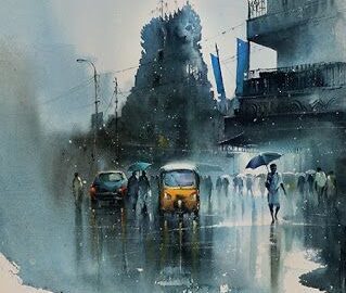 Rainy Street near the Temple